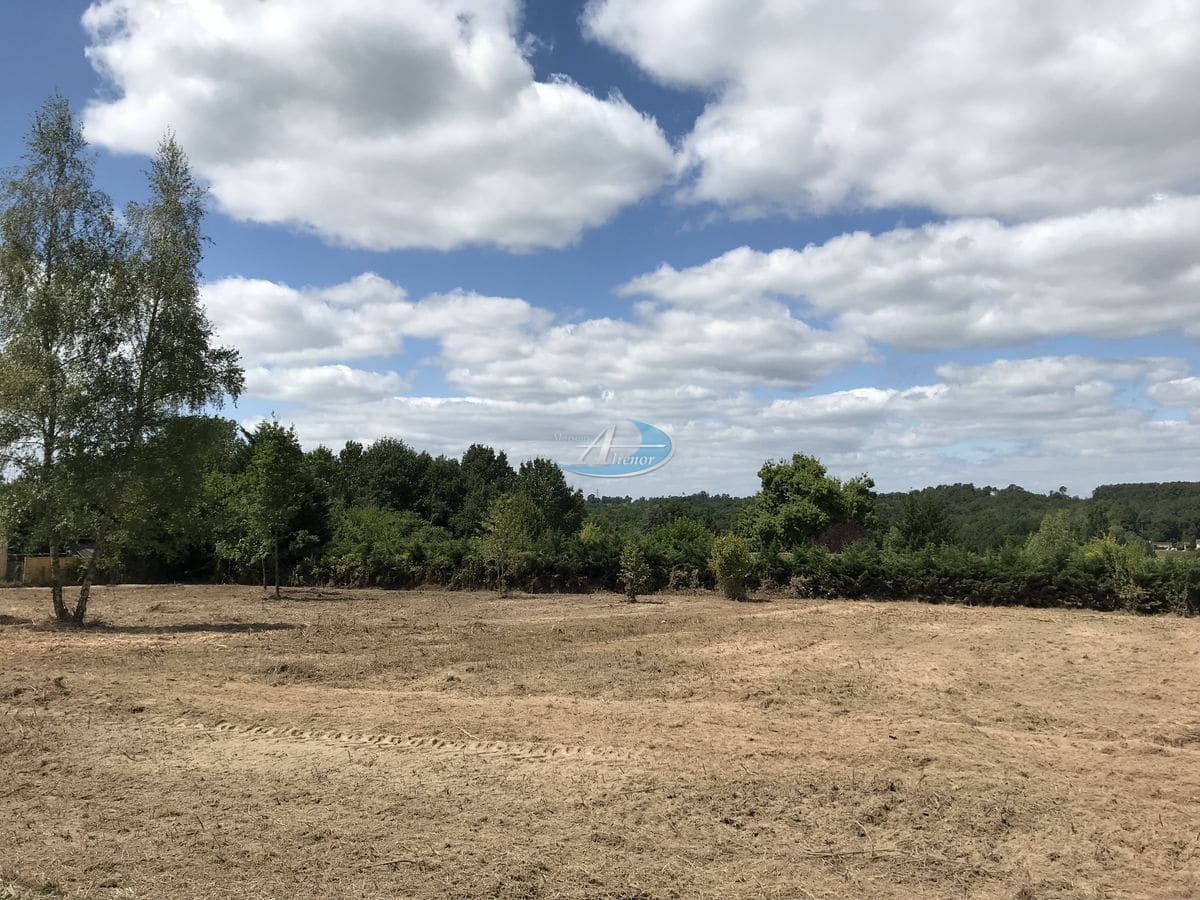 Vue du terrain de 1 500 m² situé dans la commune de Maurens, à 15 minutes de Bergerac, proposé à la vente par Maisons Aliénor.